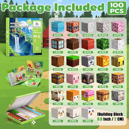 Magnetic Blocks, 100PCS Magnetic Building Blocks, Stacking Magnetic for Kids, Sensory Toy for STEM Constructions Magnetic Blocks for Boys Girls Age 3+, Holiday Birthday Gifts
