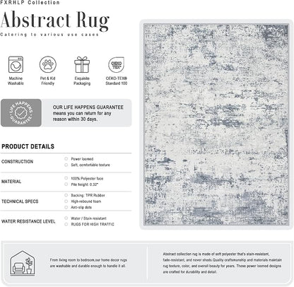 5x8 Area Rug Living Room Rug: Washable Modern Abstract Soft Thin Rug Indoor Floor No Slip Carpet for Bedroom Dining Room Farmhouse Nursery Home Office - Blue Grey