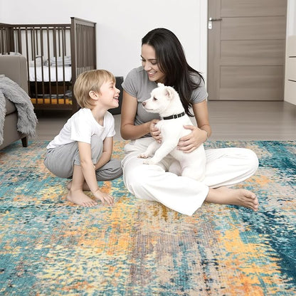 10x14 Area Rug Living Room Rug: Washable Modern Abstract Soft Thin Rug Indoor Floor No Slip Carpet for Bedroom Dining Room Farmhouse Nursery Home Office - Rosy Haze
