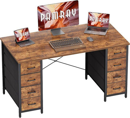 Pamray 47 Inch Computer Desk with 8 Fabric Drawers for Home Office Work | Ample Storage, Space-Saving, Suitable for Home Office Bedrooms Dorm Living Rooms for Study, Writing, Work