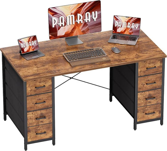 Pamray 47 Inch Computer Desk with 8 Fabric Drawers for Home Office Work | Ample Storage, Space-Saving, Suitable for Home Office Bedrooms Dorm Living Rooms for Study, Writing, Work