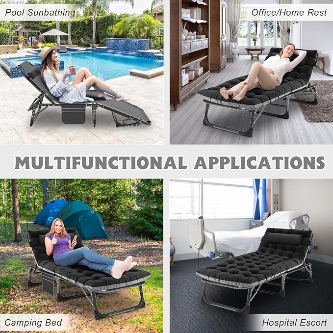 ABORON Heavy Duty Tanning Chair, 5-Gear Outdoor Folding Chaise Lounge Chair with Cushion,Portable Beach Lounge Chair for Outdoor Sunbathing Patio Pool Lawn Deck Poolside