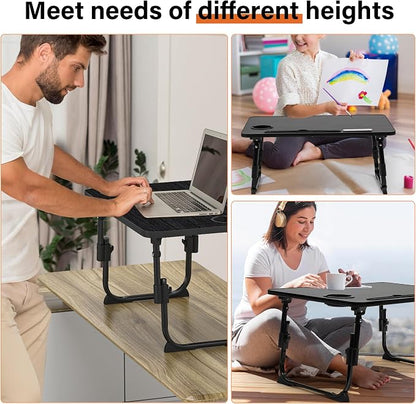 Lap Desk for Bed, Adjustable Laptop Desk with USB Charging Port, Storage Drawer & Bookshelf — Foldable Bed Desk for WFH & Students, 23.6" Desktop Fits 17" Laptop, Non-Slip, Black