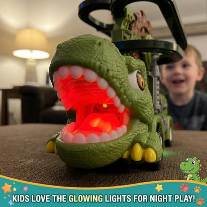 Dinosaur Truck Toy For Kids Ages 3 4 5 6 7 8, 3-in-1 Dinosaur Truck, 3 Sliding Little Dinos On Tracks , & Glow in Dark Mode. Includes Obstacle Detection For Continuous Play And Endless Adventure.