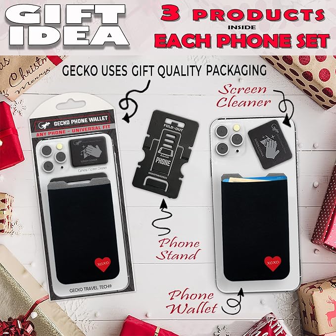 Phone Wallet - Adhesive Card Holder - Cell Phone Pouch - Stick on Lycra Pocket by Gecko - Carry Credit Cards and Cash
