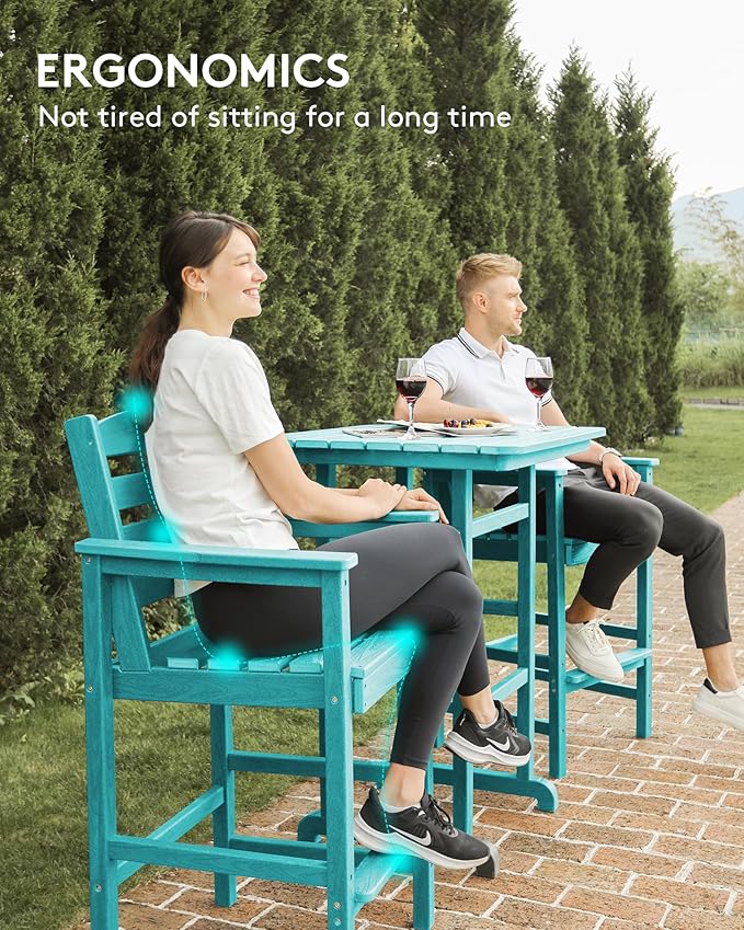 SERWALL Balcony Adirondack Chairs and Table 3 Pieces Set, Adirondack Bar Height Chairs Set of 2 and Bar Table, Outdoor Bar Stools Set for Bistro, Poolside, Backyard, Aruba