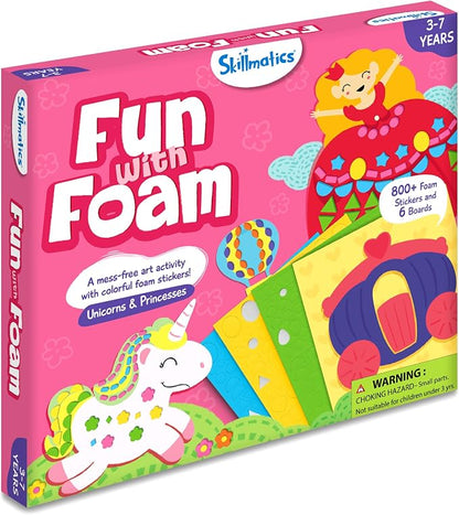 Skillmatics Foam Sticker Art Activity - Unicorns & Princesses, Mess-Free Fun for Kids, 800+ 3D Foam Stickers, DIY Felt Craft Kits, Gifts for Girls & Boys Ages 3, 4, 5, 6, 7