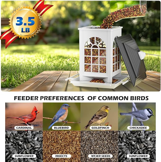 Birdream 2 Pack Bird Feeders for Outdoor Hanging, Assembly Required, 1-Min Easy Setup, Classic Courtyard Design, Attracting Cardinals Chickadees Goldfinches & Sparrows - Black&White