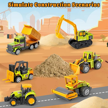 6 Pack Construction Toy, Mini Diecast Farm Tractor Toy Construction Trucks for Kids Boys Age 3-5 6 7, Excavator, Forklift, Dump Truck- Model Car Toys for Toddlers Birthday Gift Goodie Bag Stuffers