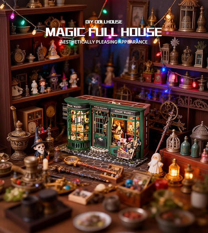 Roroom DIY Miniature House Kit, Magic Full House Book Nook Kit with LED Light, 3D Wooden Puzzle Miniature Dollhouse Kit for Bookshelf Decor-Creative Gift for Family and Friends