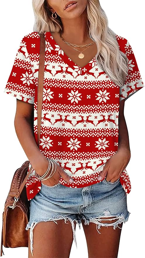 Alaroo Womens Summer Tops 2026 V Neck Short Sleeve Shirts Trendy Dressy Casual Vacation Outfits Printed