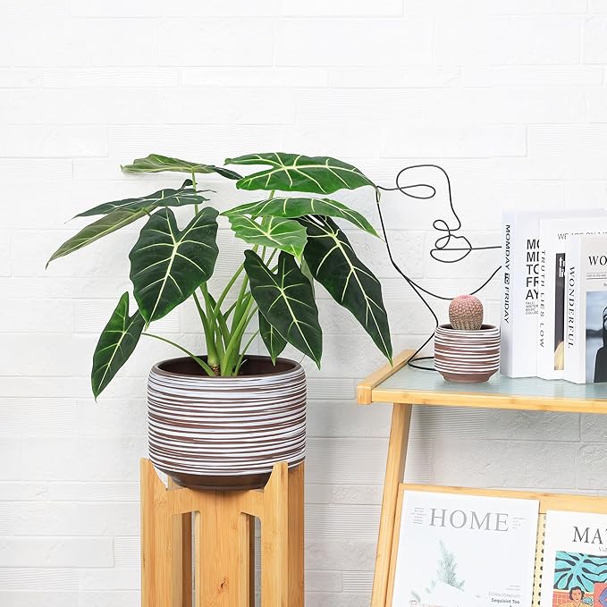 10 Inch Ceramic Plant Pot with Drainage – Large Flower Pot for Indoor Outdoor Plants, Modern Decorative Planter for Patio, Balcony, Garden, or Home Decor