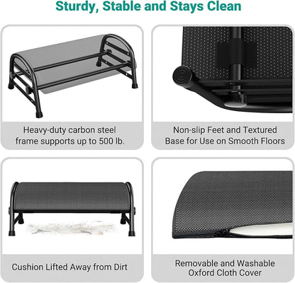 YEASHEIN Adjustable Foot Rest for Under Desk at Work, Ergonomic Under Desk Footrest with 6 Positions, Foot Stools for Under Office Desk Chair, Leg Rest for Home, Car, Computer, Gaming Accessories