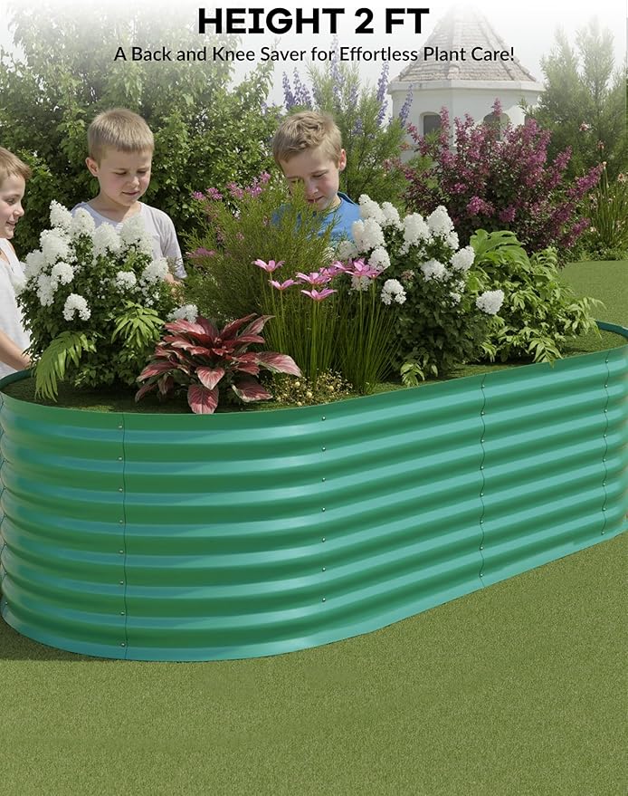 GarveeLife 6x3x2 ft Galvanized Raised Garden Bed - 24“ Tall Metal Planter Box for Vegetables, Flowers, Herbs, Rust-Resistant Outdoor Garden Box, Easy Assembly Raised Beds for Gardening, Green