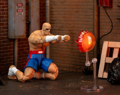 Jada Street Fighter II Sagat Deluxe 1:12 Scale Action Figure - Highly Articulated, Tiger Shot Accessory & Stand, 7.6" Tall