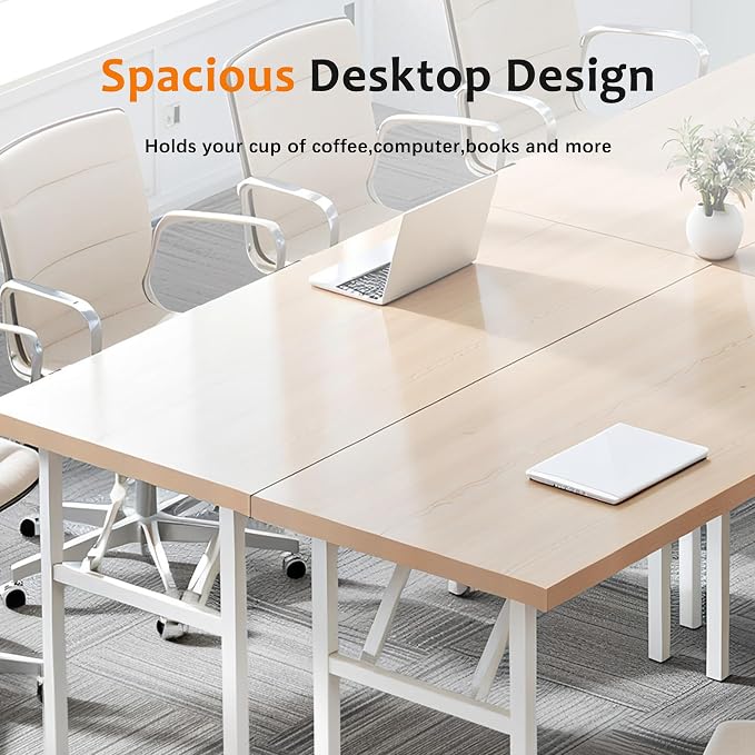 Need Office Computer Desk 47.2x23.6 in Sturdy Folding Laptop Table Pink Oak | White Frame Writing Gaming Work Table/Foldable Home Office Desk/Sewing Table, No Assembly Required