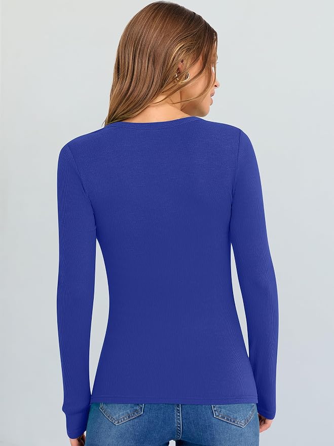 ANRABESS Long Sleeve V Neck Shirts for Women | Soft Comfy Ribbed Knit Fitted Tshirts, Casual Going Out Tops, 2026 Trendy Basic, Fall Winter Underscrub Layering Clothes