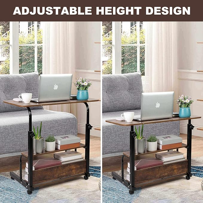 Portable Computer Desk Adjustable Home Office Desk Bedside Universal Movable Table Small Spaces Furniture Storage Convenient Desk Home Office Living Room Sofa Desk Size 15.7 * 31.5 Inch,Brownish