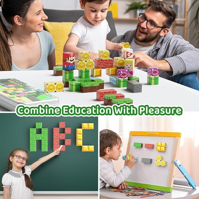 Magnetic Building Blocks Travel Toys for Kids Ages 4-8, Toddler Magnetic Cubes STEM Learning Set with Iron Storage Box – Portable Construction Toys for Boys Girls 3-5