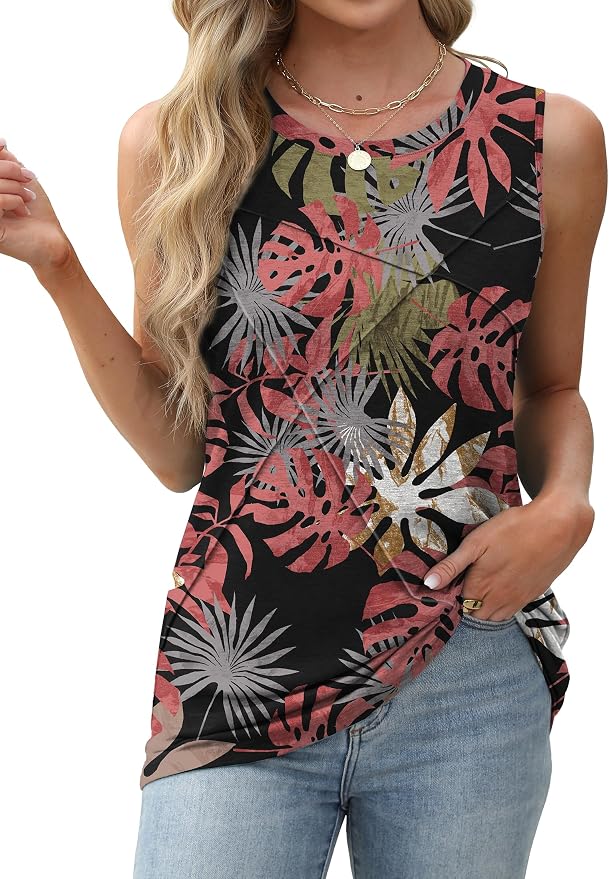 WIHOLL Women's Sleeveless Summer Crewneck Loose Fit Tank Tops