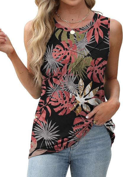 WIHOLL Women's Sleeveless Summer Crewneck Loose Fit Tank Tops