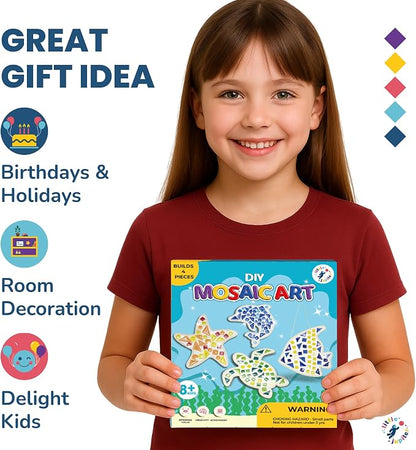 Little Jupiter DIY Mosaic Kit - Builds 4 Different Sea Mosaic Art Pieces - The Perfect Arts and Crafts for Girls and Boys Ages 8-12 - Kids Art Set Activity for Birthdays, Christmas, Holidays, & More