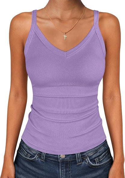 ANRABESS V Neck Tank Tops for Women Ribbed Knit Camisole 2026 Summer Casual Sleeveless Slim Fitted Basic Cami Shirts Clothes