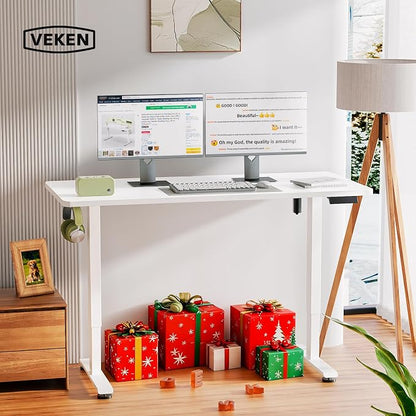 Veken Standing Desk, White, 55×23.6 Inch | Height Adjustable Sit Stand Up Computer Tables for Home Office, Study , Writing, Suit students, employees and group work
