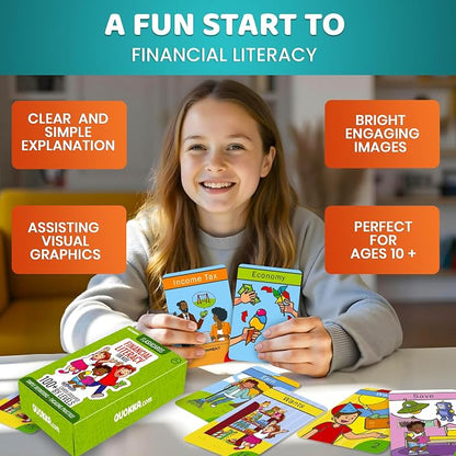 QUOKKA Financial Literacy Flash Cards for Teens – 110 Cards Teaching Kids About Money Management, Budgeting, Savings – Easy Money Games for Kids Ages 12+ – Fun Financial Literacy Games and Learning