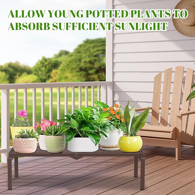 1 Tier Metal Plant Stand Indoor Outdoor, Potted Multiple Flower Pot Holder Rack Plant Shelf, Heavy Duty Planter Display Shelving for Patio Balcony Garden Living Room Decorative (Brown)