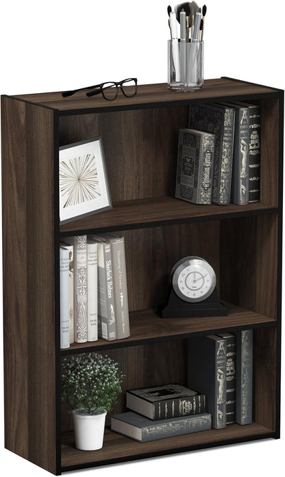 Furinno PASIR Book Shelf, 3-Tier Bookshelf, Storage Shelves Bookcase, 9.7 x 23.7 x 31.5, for Living Room, Bedroom, Home Office, Columbia Walnut