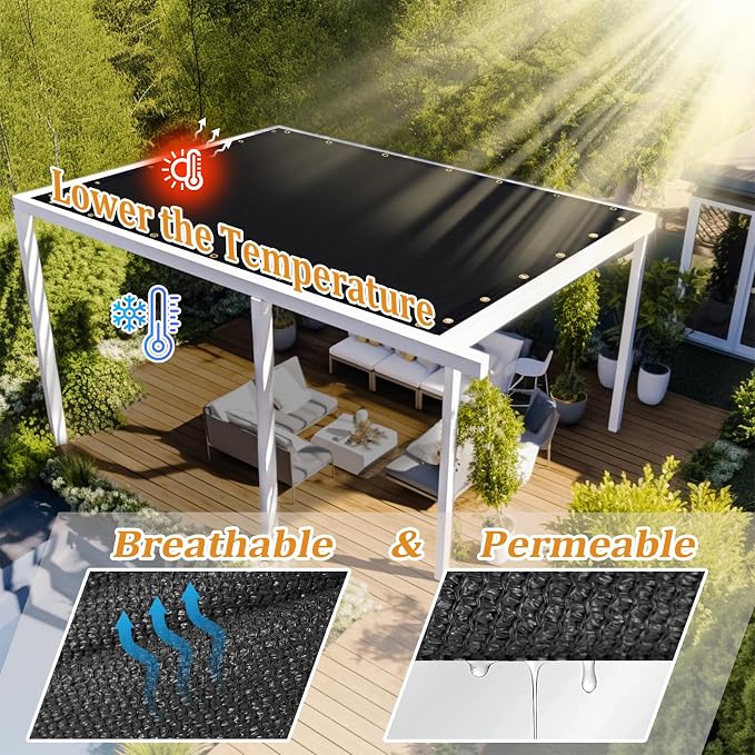 Shade&Beyond Customized Size 4' X 9' Shade Cloth with Grommets, 90% UV Protection UV Protection Mesh Tarp Sun Screens for Patio GN01, Black