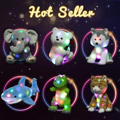 Hopearl LED Plush Elephant Colorful Lighting Up Stuffed Animal Elephish Floppy Night Lights Glow in The Dark Birthday Festival for Kids Toddler Girls, Rainbow, 11''