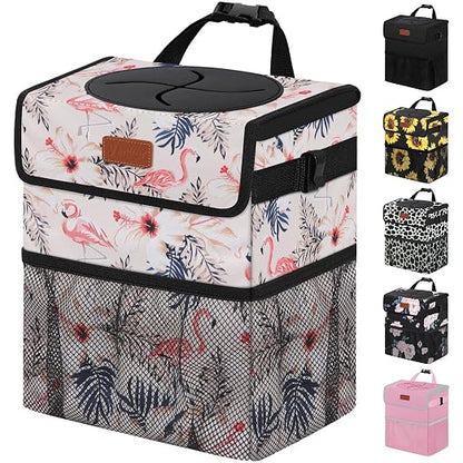 Vankor Cute Car Trash Can, Car Accessories for Women Interior Can Trash Bag Hanging Automotive Garbage Cans Pink Flamingo