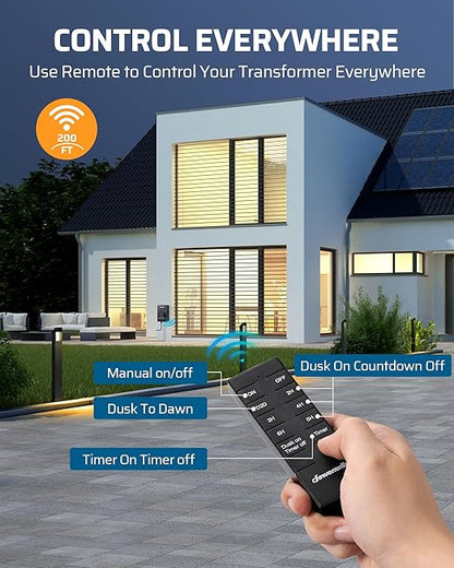 DEWENWILS 120W Low Voltage Landscape Transformer with Remote Control, 120V AC to 12V DC, Low Voltage Transformers with Photocell & Timer, Landscape Lighting Transformer for Garden Light Spotlight