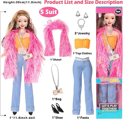 ebuddy 6 Pack 11.5 Inch Fashion Dolls Set - 6 Stylish White Skin Dolls with Unique Outfits & Accessories