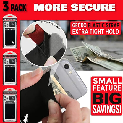 Phone Wallet - Adhesive Card Holder - Cell Phone Pouch - Stick on Lycra Pocket by Gecko - Carry Credit Cards and Cash