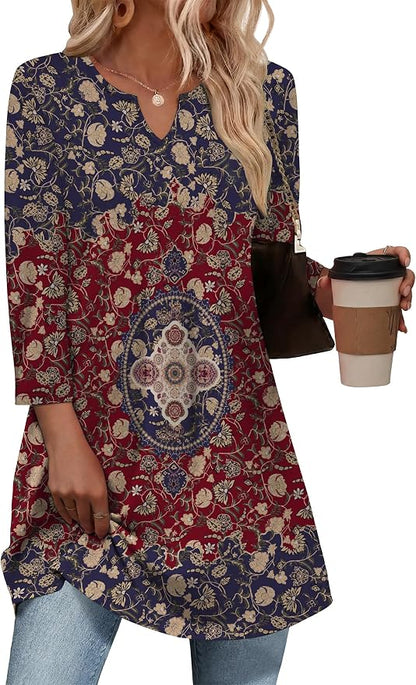 OFEEFAN Summer Boho Tops For Women 3/4 Length Sleeve Womens Tops Vacation Outfits