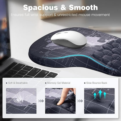 Ospelelf Ergonomic Mouse Pad and Keyboard Stand Wrist Rest Set, Memory Foam Comfort, Pain Relief for Typing, Office Desk Accessories, Map