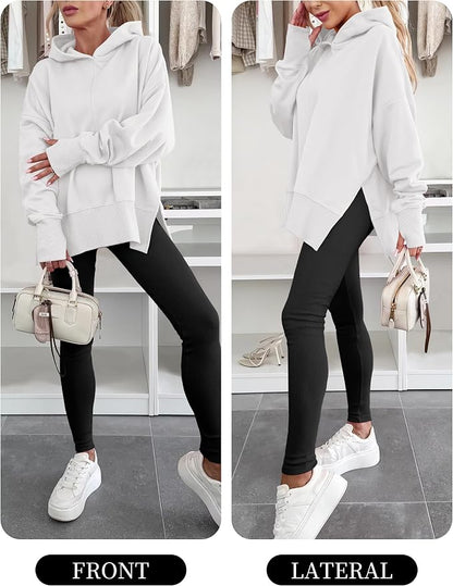 ANRABESS Womens Oversized Hoodies Long Sleeve Fleece Side Slit Hooded Sweatshirts Pullover 2026 Fall Outfits Y2K Clothes