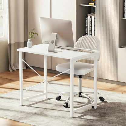 Sweetcrispy 32-Inch Small Computer Desk for Bedroom, White, 2 Pack | Gaming Writing Work and Study Desk for Home Office, Sturdy Metal Frame and Compact Modern Design with X-Shaped.