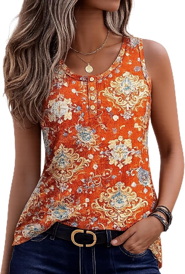 Zeagoo Womens Tank Tops Summer Sleeveless Tops Loose Button Henley Shirts Crew Neck Dress Casual 2026 Clothes