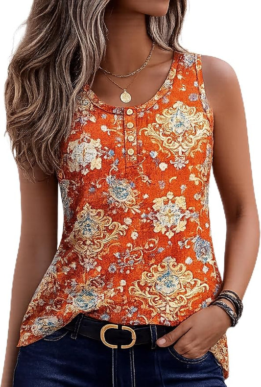 Zeagoo Womens Tank Tops Summer Sleeveless Tops Loose Button Henley Shirts Crew Neck Dress Casual 2026 Clothes