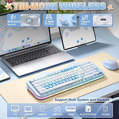 YUNZII C98 Cute Cake Wireless Mechanical Keyboard(Blue, Candy Switch) | 99 Keys with Number Pad, Hot Swap, PBT MOA Keycaps, BT5.0/2.4G/USB-C, Gasket Mount, Custom RGB Backlit for Win/Mac