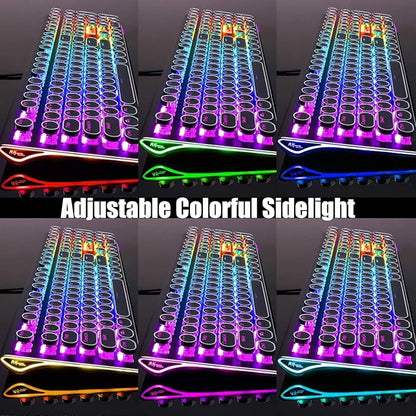 RK ROYAL KLUDGE S108 Typewriter Style Mechanical Gaming Keyboard with RGB Backlit, Wired PC Game Keyboard Full Size with Detachable Wrist Rest and Number Pad, Retro Round Keycaps, Red Switches Black