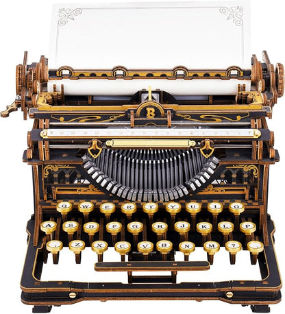 ROBOTIME 3D Wooden Vintage Typewriter Puzzle, Mechanical Moving Model LK703B, Functional Simulated Typing, Retro Desk Home Decor, Challenging Handcraft Gift for Adults Hobbyists 320 PCS