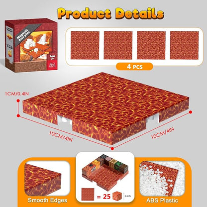 4PCS 4" x 4" Magnetic Building Block Base Plates for Kids, Strong Grip Magnetic Tiles Base Compatible with Most Popular Magnetic Blocks & Cubes, STEM Educational Toys for Boys Girls Ages 3+ (Lava)