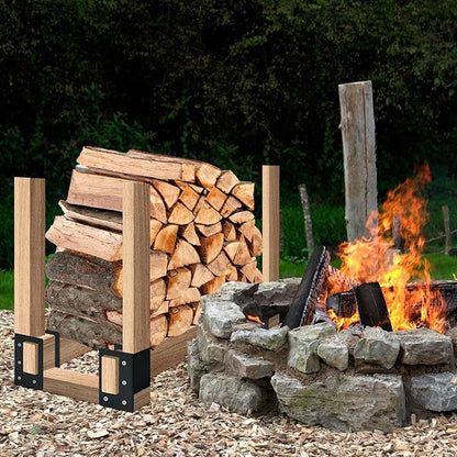 Firewood Log Storage Rack Bracket 8 Pack,Fireplace Wood Storage Holder,Indoor Outdoor Adjustable Heavy Duty Powder Coated Steel Holder with Wood Screws