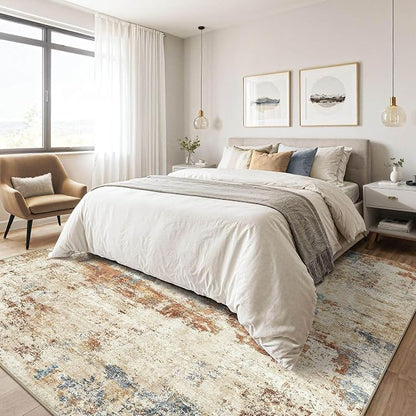 6x9 Area Rugs Washable Rug: Large Abstract Modern Soft Stain Resistant Indoor Floor Non-Slip Accent Carpet for Living Room Bedroom Nursery Playroom Dining Room Office Dorm Home House- Blue Orange