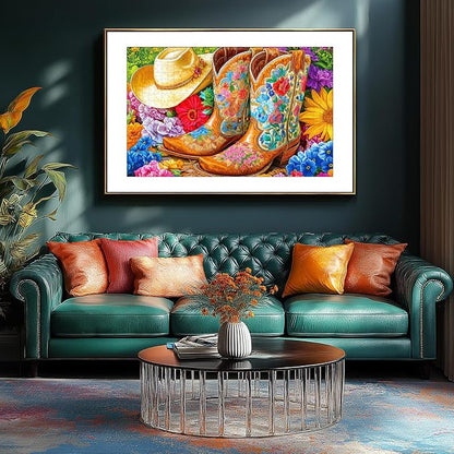 Cowboy Boot & Hat 300 Piece Puzzle for Adults, Fun Puzzles for Adults 300 Pieces with HD Print Poster,17" X 11" Dust Free, for Gifts Birthday Holiday Party Family Games Lovers